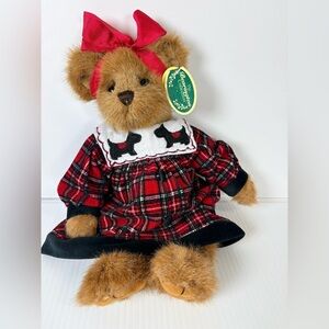 Bearington Collection Teddy Bear Plaid Dress Red Bow Plush w/ Tags